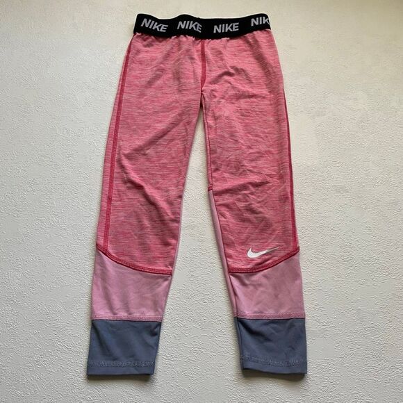 Nike Dri-Fit Pink Gray Colorblock Leggings Kids 5–6Y Athletic Activewear - Picture 1 of 9